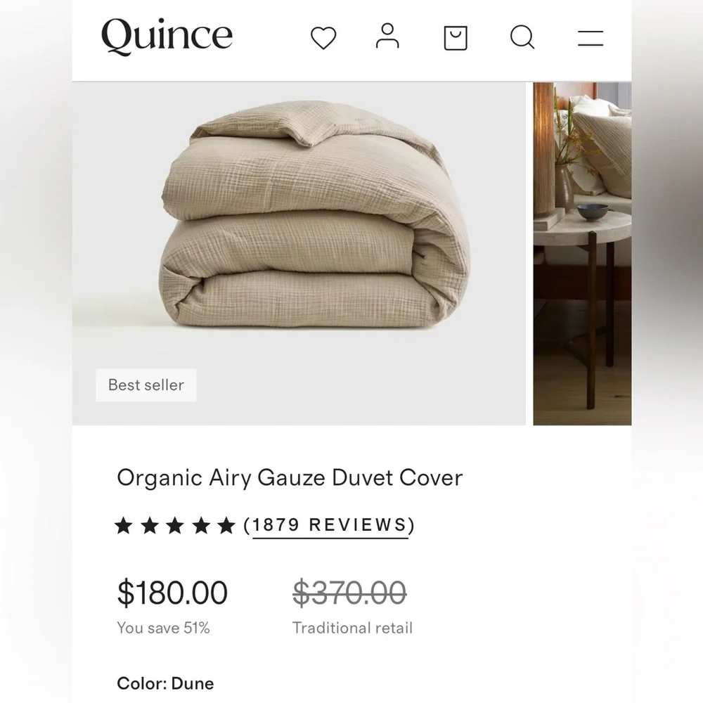 NWT Quince Organic Airy Gauze Queen Duvet Cover in Dune